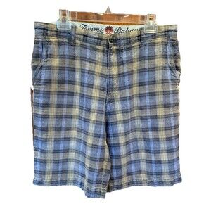 Tommy Bahama Linen & Silk Mens Shorts Sz 34 Blue Plaid Relaxed Preppy Breathable